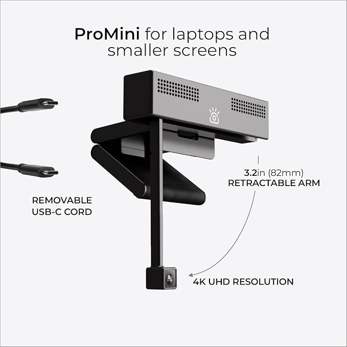 ProMini 4K HD Eye Contact Webcam for Laptops and Small Screens with Noise Cancelling Mics USB Computer Camera for Mac &amp PC Works with Zoom Teams Meet Streaming and Video Calls