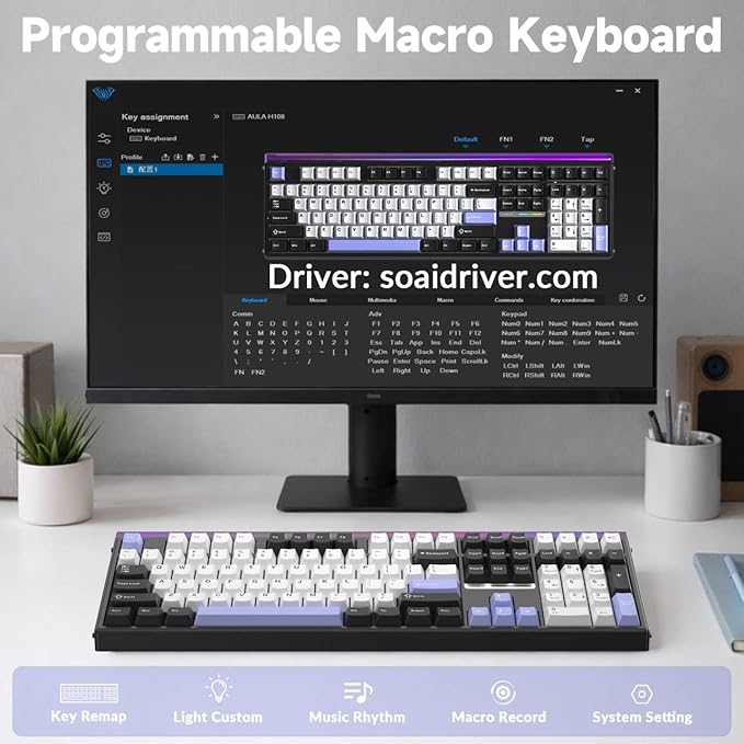 Aula H108 Wireless Mechanical Keyboard Hot Swappable Silent Keyboard Full Size Keyboard with Number Pad Gasket Structure RGB Backlit Computer Gaming Keyboard with PBT Keycaps for PC/Office