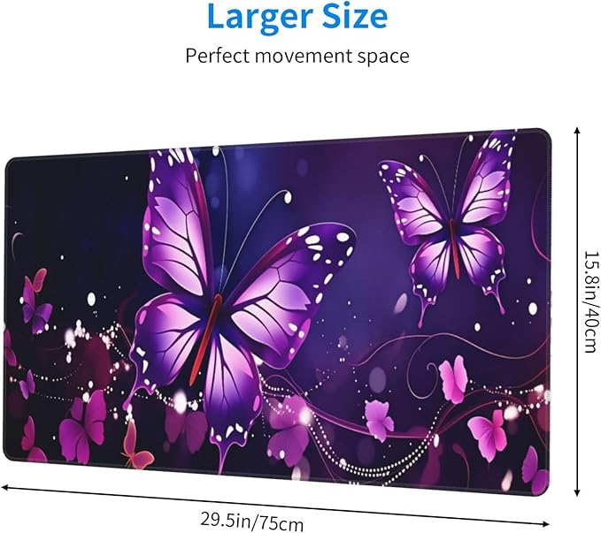 Purple Butterfly Desk Cover MatExtended Large Mouse PadComputer Laptop Mat Desk Decor for Office Game Home 30x16 Inch