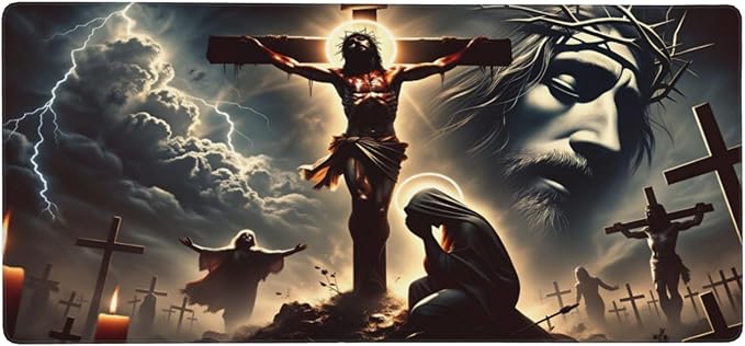 XXL Gaming Mouse Pad Extended (35.5X16) Jesus Christ Large Non-Slip Desk Mat Water-Resistant Keyboard Mousepad for Office &amp Home
