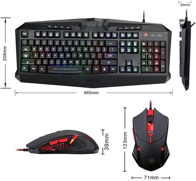 Gaming Mouse and Keyboard Set with Full KeysKeyboard Backlit Wired Gaming Keyboard Mouse ComboMechanical Keyboard Gaming Mouse with 7 LEDs As Lighting (1000/1600/2000 DPI Adjustable)