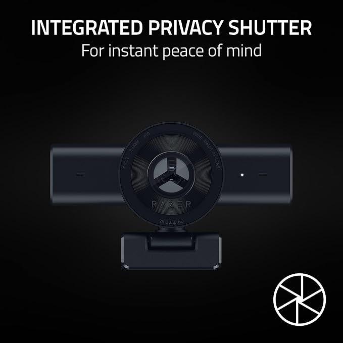 Razer Kiyo V2 X Streaming Webcam: 1440p 60 FPS - Auto Focus - Built-in Microphone - Wide Angle Lense - Integrated Privacy Shutter - Works with OBS Xsplit Streamlabs Discord Zoom Teams - Black