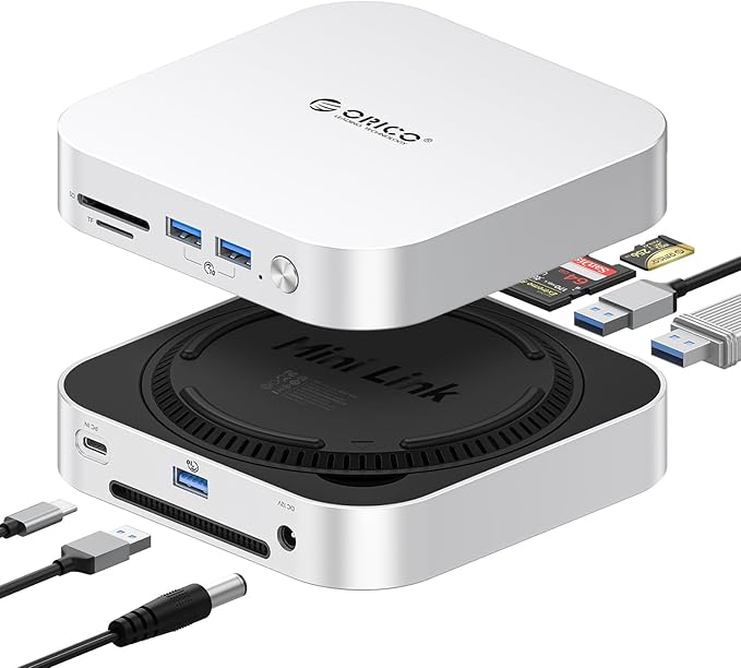 ORICO MiniLink 40Gbps Mac mini M4 Dock 7-in-1 USB 4 Docking Station with Dual NVMe M.2 SSD Slots 10Gbps USB-A Expansion Ports SD/TF 4.0 Card Readers for Mac mini-M47P