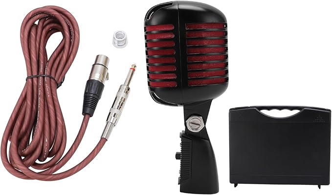 Vintage Retro Old School Microphone Dynamic Microphone Retro Cardioid Pickup Angle Adjustable Mic for Stage Performance KTV (Black)