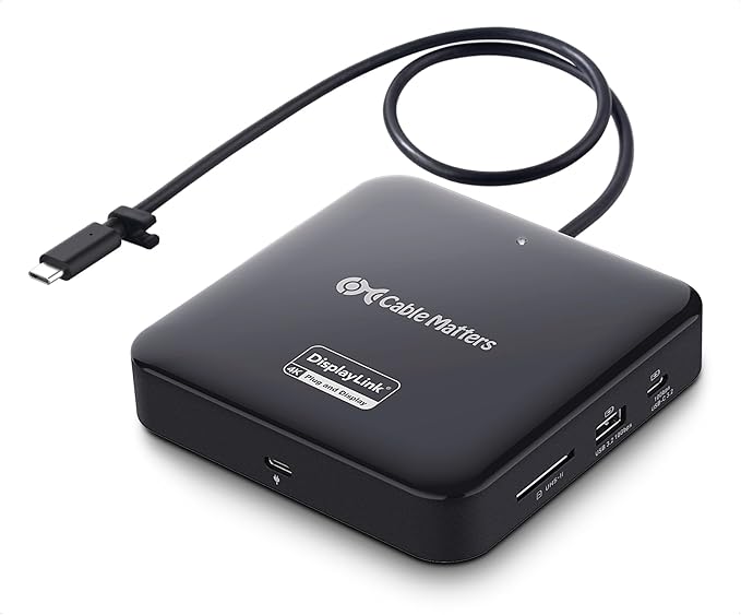Cable Matters 7-in-1 Dual 4K 60Hz USB C DisplayLink Dock (DisplayLink Docking Station) with 2x DisplayPort Gigabit Ethernet 10Gbps USB SD Reader100W PD for MacBook All M1M2M3M4 Models &amp Win
