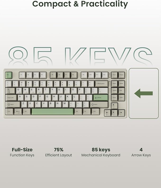 KN85 Wireless Mechanical Gaming Keyboard 75% Layout with RGB Backlit Custom Hot Swappable Creamy Sound Bluetooth/2.4GHz/USB-C Compatible with Windows/Mac/PC (Industrial GrayLinear Switch)