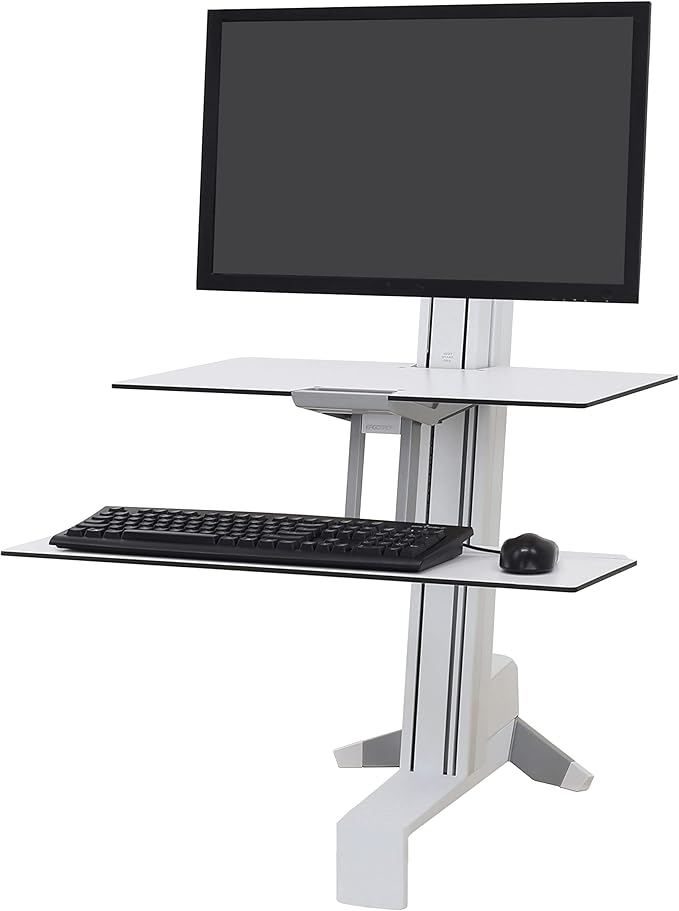 Ergotron – WorkFit-S HD Single Monitor Standing Desk Converter Sit-Stand Workstation for Tabletops – 16 to 28 lbs White