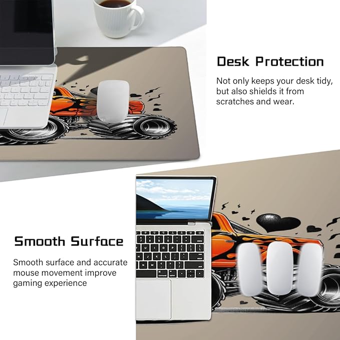 Orange Car Truck Large Mouse Pad Gaming Mousepad Desk Mat for Desktop Computer Keyboard Waterproof Mouse Mat Desk Pad with Non-Slip Base for Game School Office Home 35.4 x 15.7