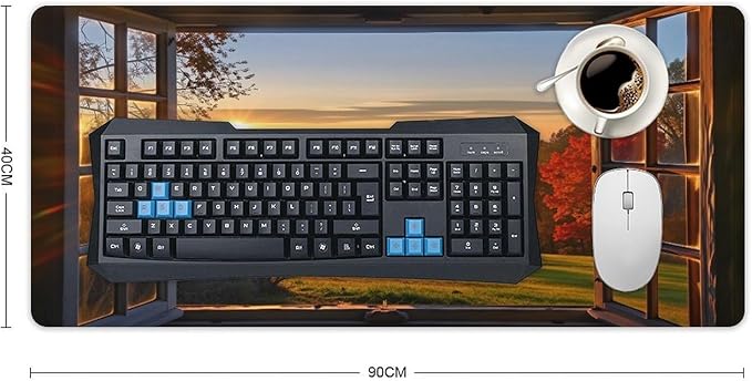 Autumn Window View Desk Mat Desk Pad Large Mouse Pad Anti-Slip Big Mousepad with Stitched Edges Computer Mouse Pads for Gaming Home Office Work 16x36