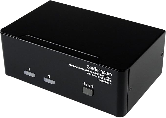 StarTech.com 2 Port KVM Switch - DVI and VGA w/ Audio and USB 2.0 Hub – Dual Monitor / Display / Screen KVM Switch - DVI VGA  TAA (SV231DDVDUA)