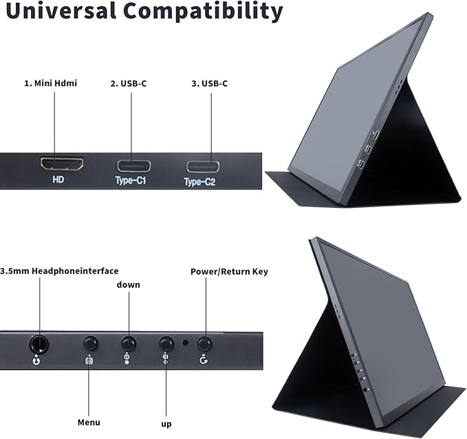 Large 18.5 Inch Portable Monitor 120Hz IPS FHD 1080P USB-C HDMI Display with Kikstand and Sleeve Case &amp VESA Mount 125% sRGB Ultra-Slim Second Screen for Laptop/PC/PS5/Switch – Built-in Speaker