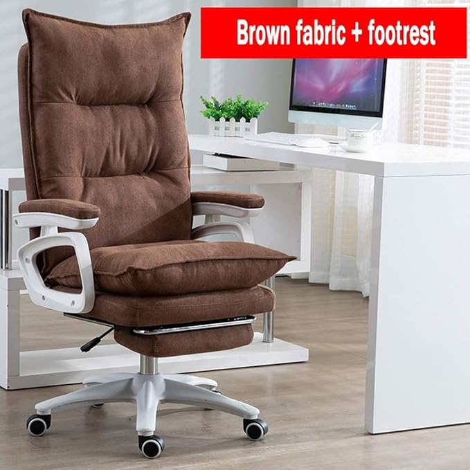 REMYS Home Office Chair Executive Office Chair Double Thickening Design Home Office Chair Tilt 140° with footrest and backrest Fabric Racing Game Chair (Color : Brown)