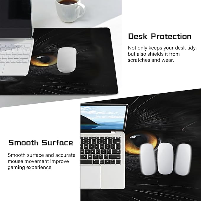 Black Animal Cat Eye Large Mouse Pad Gaming Mousepad Desk Mat for Desktop Computer Keyboard Waterproof Mouse Mat Desk Pad with Non-Slip Base for Game School Office Home 35.4 x 15.7
