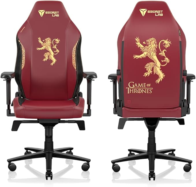 Secretlab Titan Evo House Lannister Gaming Chair - Reclining &amp Heavy Duty Computer Chair with 4D Armrests - Magnetic Head Pillow &amp Lumbar Support - Up to 395 lbs - Red/Gold - Leatherette