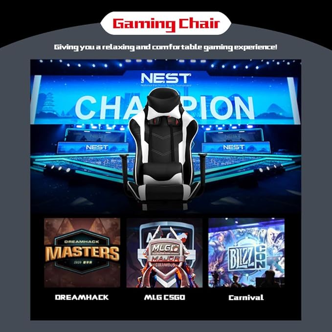 SNANA Modern White Gaming Chair High Back PU Leather Ergonomic Adult 250 lbs Capacity 17.7 D x 26.4 W x 33 H