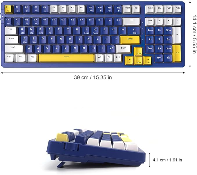Wireless Mechanical Keyboard Triple Mode 2.4G/USB-C/BT Gaming Keyboards 100 Keys Ice-Blue Backlit Brown Switch Keyboard | Rechargeable Mechanical Gaming Keyboards | Blue/White/Yellow