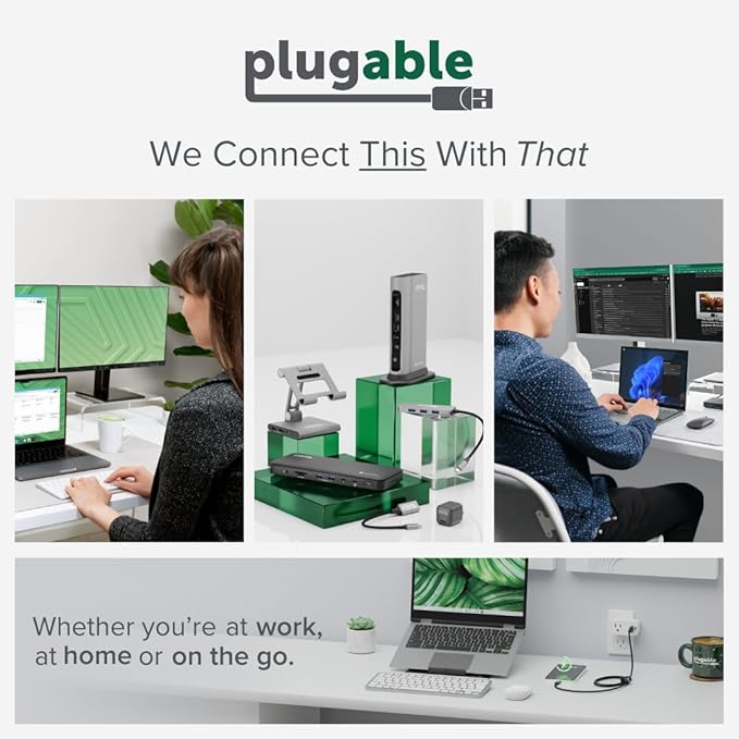 Plugable 12-in-1 USB C Triple Monitor Docking Station Triple 4K Displays with 3X HDMI or 3X DisplayPort Compatible with Mac Windows Thunderbolt USB4 USB-C (100W PD 6X USB Ports Ethernet)