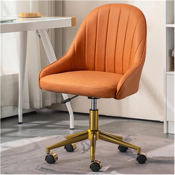Adjustable Office Computer Chair with Armrest Home Bedroom Comfortable Computer Chair Lift Rotating Makeup(Orange Titanium)