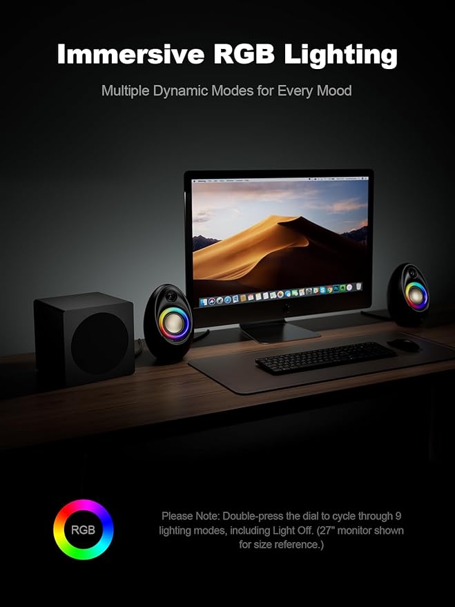 Bluedee Computer Speakers with Subwoofer 2.1 PC Speakers with Deep Bass and 80W Peak Power Adapter Powered Bluetooth 5.4 &amp USB/USB-C/AUX-in RGB Desktop Speakers for Computer Laptop Monitor
