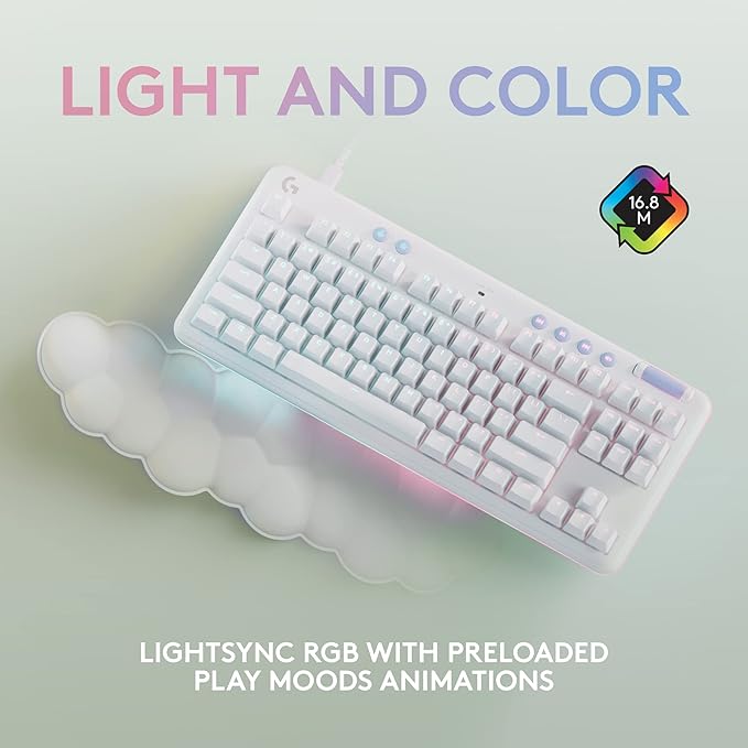 Logitech G713 Wired Mechanical Gaming Keyboard with LIGHTSYNC RGB Lighting Linear Switches (GX Red) and Keyboard Palm Rest PC and Mac Compatible - White Mist