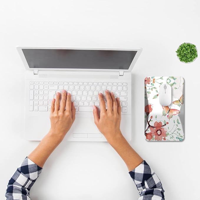 AIMSA Ergonomic Mouse Pad Wrist Rest Support Thick Mousepad Upgraded Memory Foam Pain Relief and Non-Slip PU Base for Home Office Butterfly Flower