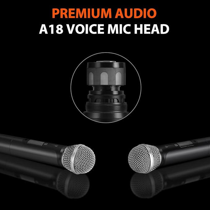200-Channel Wireless Microphones System Dual UHF Metal Cordless Mic Set Auto Scan Long Range 200-240Ft16 Hours Use for Karaoke Singing Church 2022 Version(WM333)