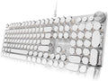 EWEADN Typewriter Style Mechanical Keyboard Wired Typewriter Keyboards104 Keys Backlit LED Metal Keyboards Media Control Knob Wired Computer Keyboard White Switch for Windows/Mac/PC-White