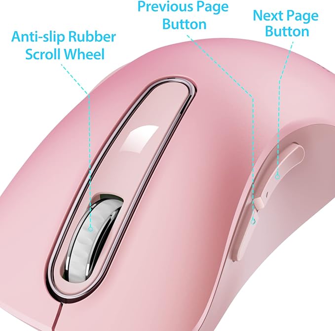 memzuoix 2.4G Wireless Mouse Cordless Computer Mice Wireless Mouse for Laptop Desktop PC MacBook- 2 Pack (LED Rechargeable Wireless Mouse+ Pink Wireless Mouse)
