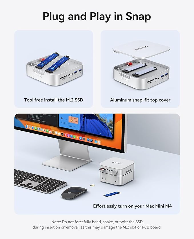 ORICO MiniRaid 10-in-1 Docking Station with Dual-Bay M.2 NVMe/SATA SSD Enclosure for Mac mini M4 Pro Raid 0/1/PM USB C HUB with HDMI 4K@60Hz 10Gbps PD60W SD/TF Slot RJ45 for Creator-MR10 Pro