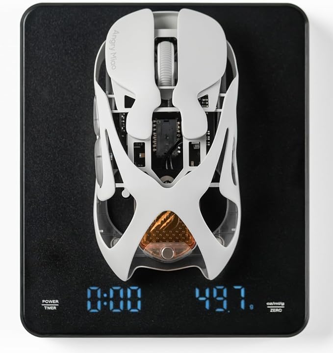 Angry miao AM Infinity Mouse Dual 8K Polling 1.2s Hot-Swap Battery Wireless Programmable for Gaming 49g Metal Ultralight Hollow Design 30000 DPI PAW3950 Laser Sensor 2.4G/Bluetooth/Wired – White