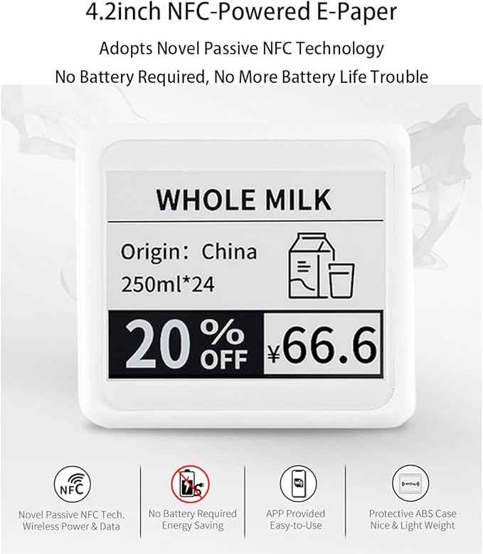 4.2inch Passive NFC-Powered e-Paper 400 x 300 Pixel ePaper Screen Adopts Novel Passive NFC Technology No Battery Required No Messy Wiring Wire-Less Powering &amp Data Transfer