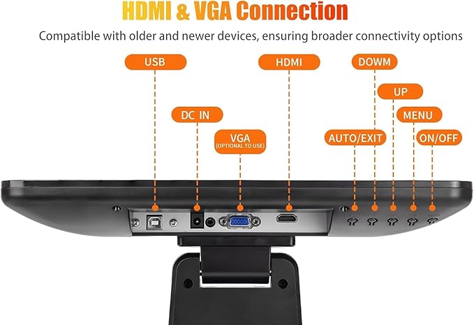 19 Inch 16:10 Touchscreen POS Monitor LED Backlit 10 Points Multi-Touch HDMI VGA 1440 x 900 True Flat Seamless Water &amp Dust Proof Front Screen for Office Retail Restaurant Bar Gym Warehou