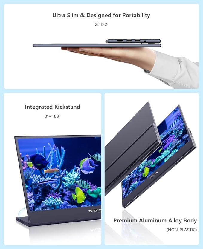 INNOCN 15.6 4K Portable Monitor Touchscreen 3840 x 2160 USB C HDMI External Gaming Monitor Second Computer Screen Travel Portable Monitor for Laptop w/Kickstand