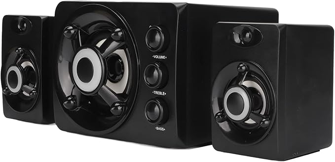 Wired Subwoofer Speakers Plug Play 2.1 USB Powered Stereo Multimedia Speaker with RGB LED Light for PC Laptop 3 Volume Control Knobs (New Version of Black)