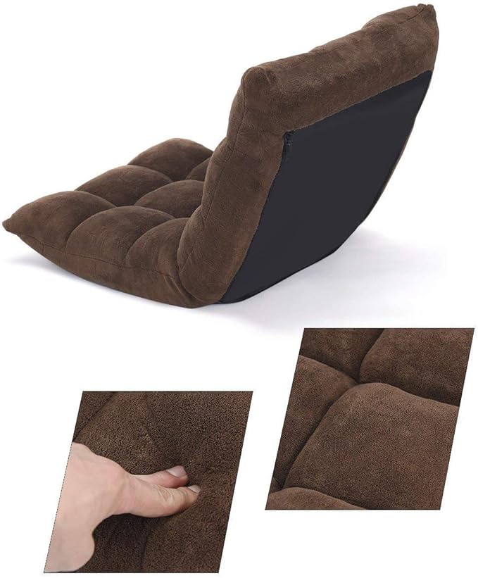 Floor Chair Lounger Folding Gaming Sofa Chaise Lounge with 14 Adjustable Position Steel Frame Sponge Padded Sleeper Bed Couch Recliner (Brown)