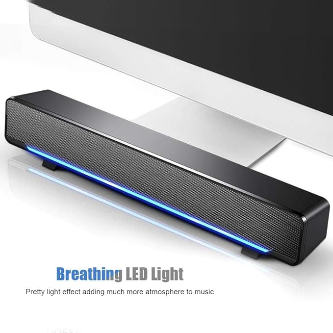 Bewinner USB Wired Soundbar 3.5mm Stereo Soundbar Music Player Bass Surround Sound Box for Desktop Laptop TV Smartphone Tablet PC MP3 MP4 Portable Subwoofer Home Audio Speakers(Black)