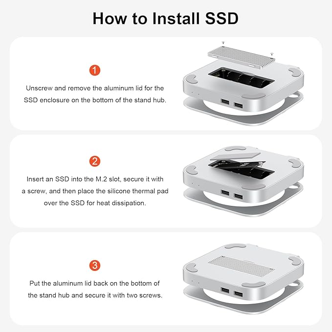 Qwiizlab 40Gbps Mac mini M4/M4 Pro Stand Hub with USB4 NVMe SSD Enclosure USB-C Host 3 USB-A 2.0 3.5mm Audio Supports M.2 PCIe up to 8TB Compatible with Thunderbolt 4/5