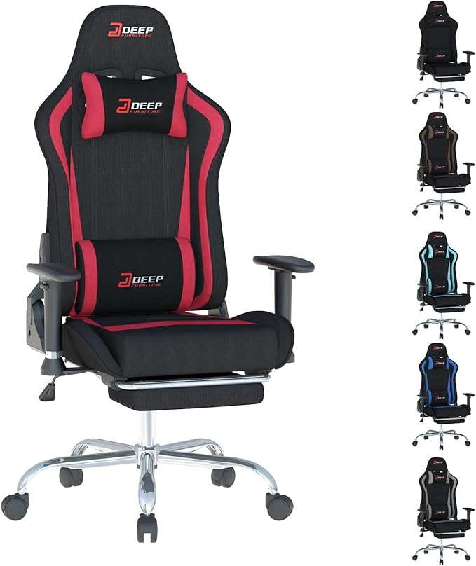 Fabric Gaming Chair Skin-Friendly and Breathable Manufactured by A Reputable Manufacturer Safe and Stable Specially Designed for Gaming.with Footrest Mg(1005-Red)