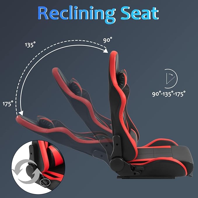 Racing Simulation Cockpit Adjustable Double Slide Gaming Seat Wear Resisting PU Leather Compatible with Simulator Mount Chair Ergonomic Red Bucket with Neck Pillow Lumbar