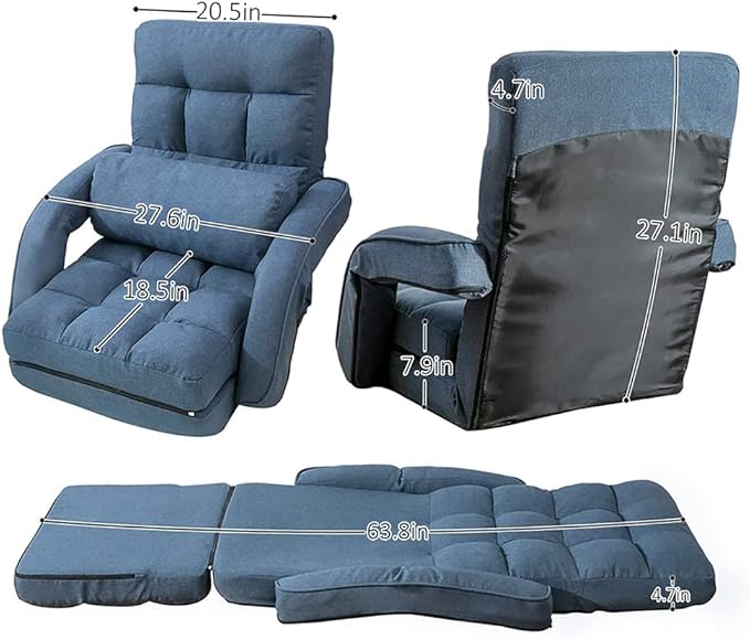 42 Position Adjustable Floor Chair Chaise Lounge Indoor Folding Lazy Sofa with Armrests and a Pillow Padded Adults Gaming Chairs for Living Room Bedroom Factory Price