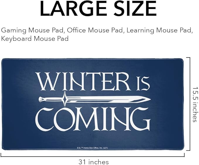 Game of Thrones Winter is Coming Large Gaming Mouse Pad Desk Mat with Stitched Edges Non-Slip Base for Gamer Home and Office 31.5 x 15.7