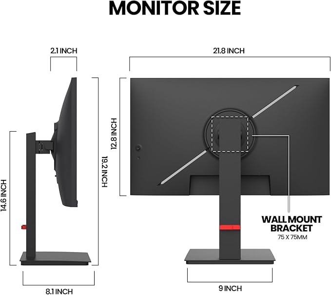 CRUA 24.5Inch Gaming Monitor 144Hz/165Hz FHD(1920x1080P) 120% sRGB Computer Monitor Height/Pivot/Swivel/Tilt Adjustable Vertical Monitor Support FreeSync DPHDMI Wall Mount (75mmX75mm)
