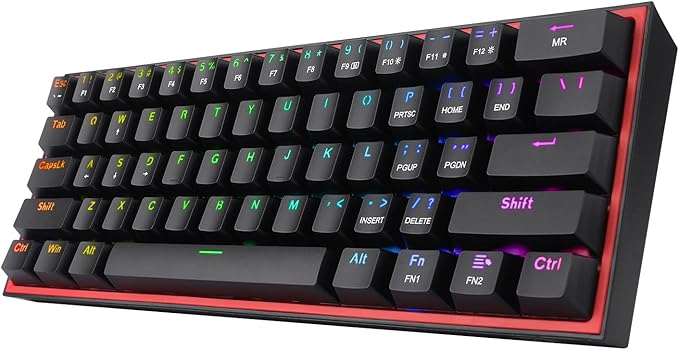 Redragon K617 Fizz 60% Wired RGB Gaming Keyboard 61 Keys Hot-Swap Compact Mechanical Keyboard w/ 16.8M RGB Backlight Red Inner Design Programmable Linear Red Switch Pro Software
