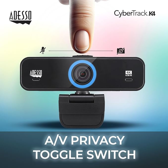 Adesso CyberTrack K4 4K Ultra HD Fixed Focus USB Webcam with Adjustable Field of View Angle Built-in Dual Microphones Privacy Audio/Video Switch &amp Tripod Mount