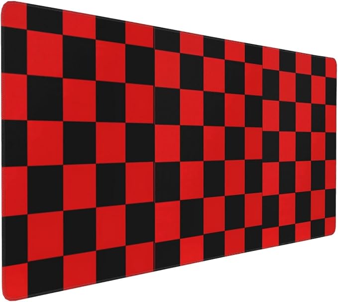 Black Red Checkered Mouse Pad Large Desk Mat for Keyboard and Mouse Non-Slip Gaming Mousepad Office Desk Accessories for Computer 35.4x15.7Inch