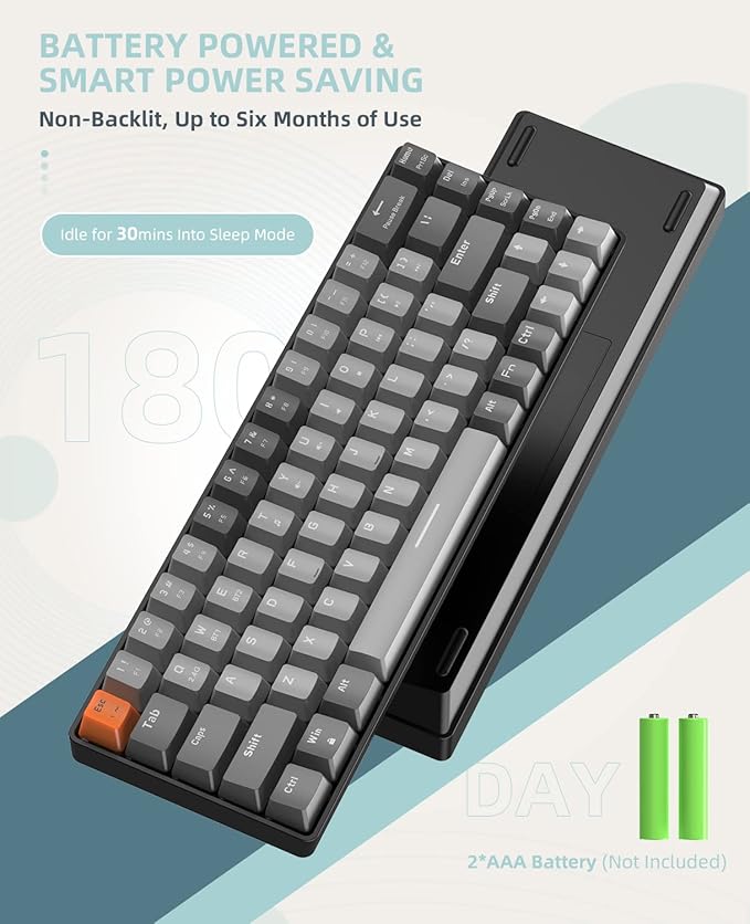 ZIYOU LANG RK68 60% Wireless Mechanical KeyboardBluetooth 5.0/2.4Ghz Dual Mode ReceiverHot-Swappable Mini 68-KeyRetro Color KeycapsLinear Red SwitchUltra Power Saving for PC PS4 Xbox iPhone ipad