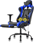 Blue Massage Function PC Gaming Chair Ergonomic Racing Heavy Duty Office Chair Video Game Chair Lumbar Support with Arms Footrest &amp Headrest Nice Chic Desk Chair Adjustable Best Home Office Chai