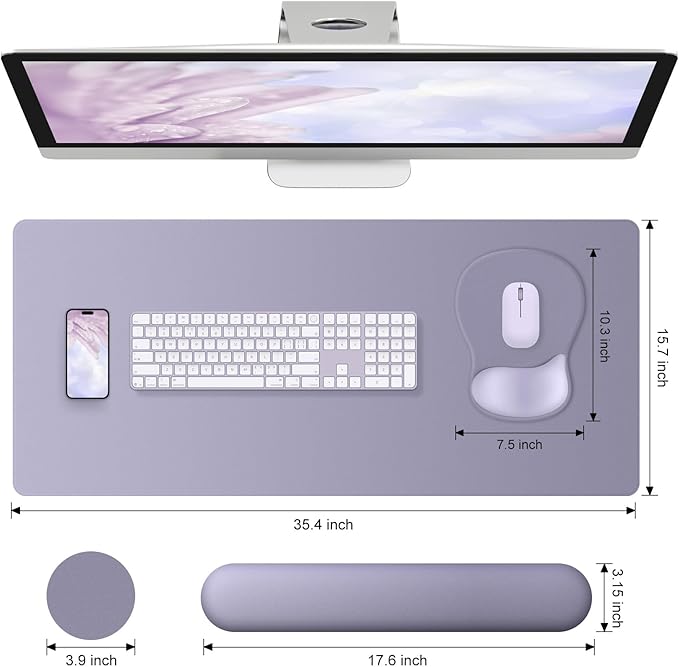 4-in-1 Large Gaming Mouse Pad Keyboard Wrist Rest Pad &amp Wrist Support Mousepad Set Extended Desk Pad Waterproof Desk Mat Protector for Home Office Decor Study Game 35.4×15.7 Inches I Noble Purpl