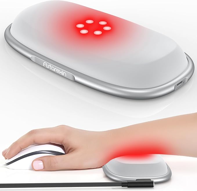 Red Light Therapy Mouse Wrist Rest - 660nm+850nm Touch-Activated Near-Infrared Light for Hand Ergonomic Design for Office/Gaming/Travel/Laptop