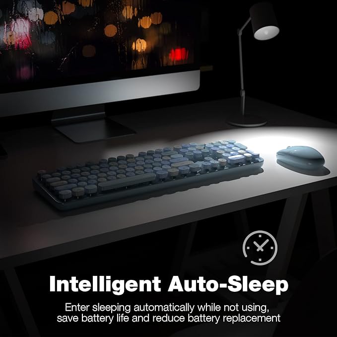 KNOWSQT Wireless Keyboard and Mouse Combo Blue 104 Keys Full-Sized 2.4 GHz Round Keycap Colorful Keyboards USB Receiver Plug and Play for Windows Mac PC Laptop Desktop